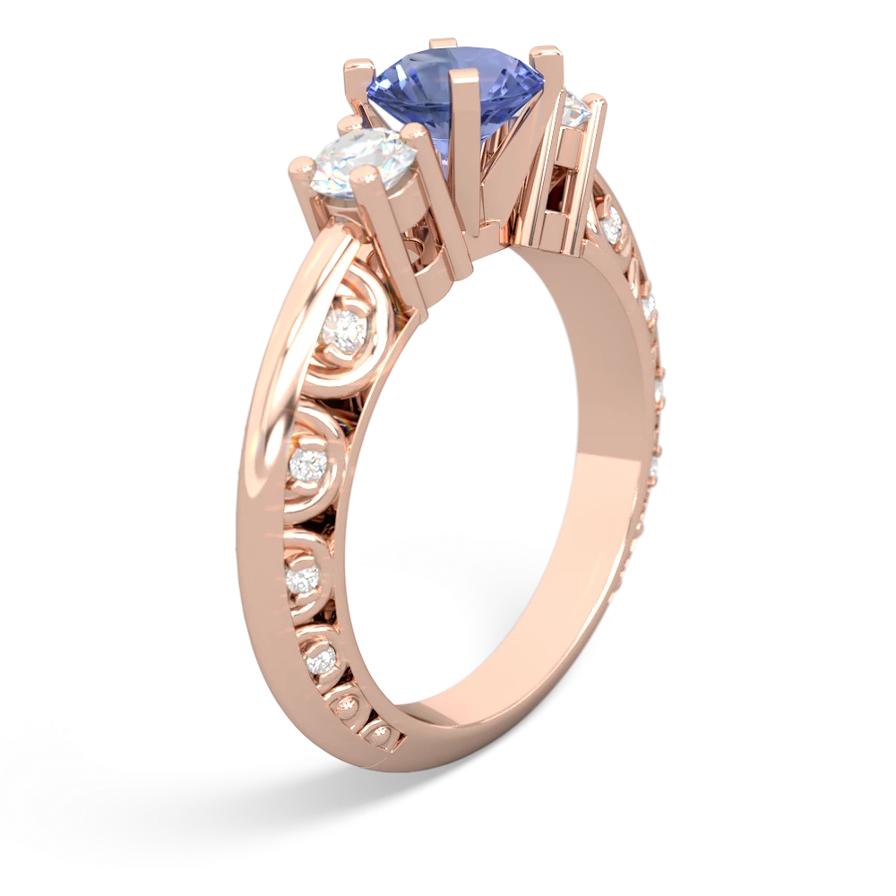 Tanzanite Art Deco Diamond 6Mm Round Engagment 14K Rose Gold ring R2003