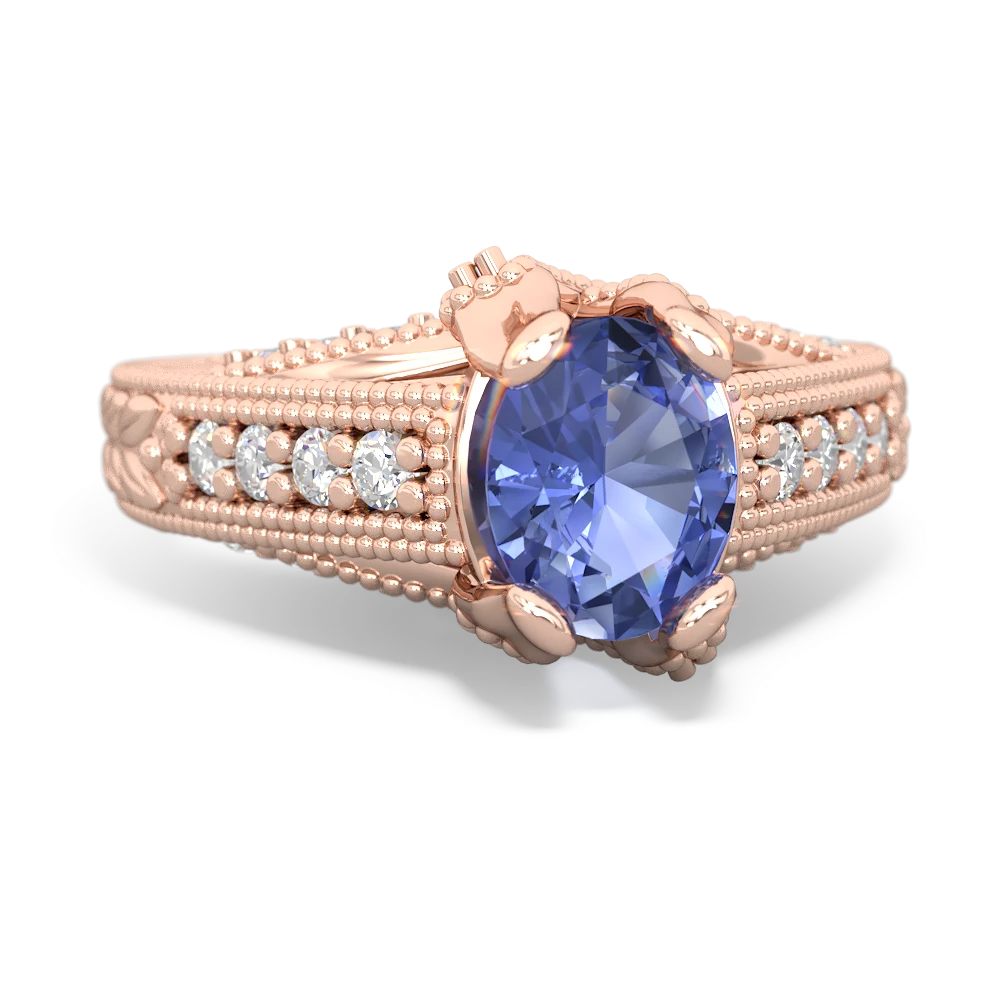 Tanzanite Antique Style Milgrain Diamond 14K Rose Gold ring R2028