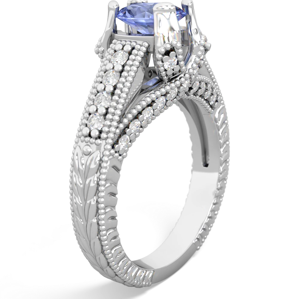 Tanzanite Antique Style Milgrain Diamond 14K White Gold ring R2028