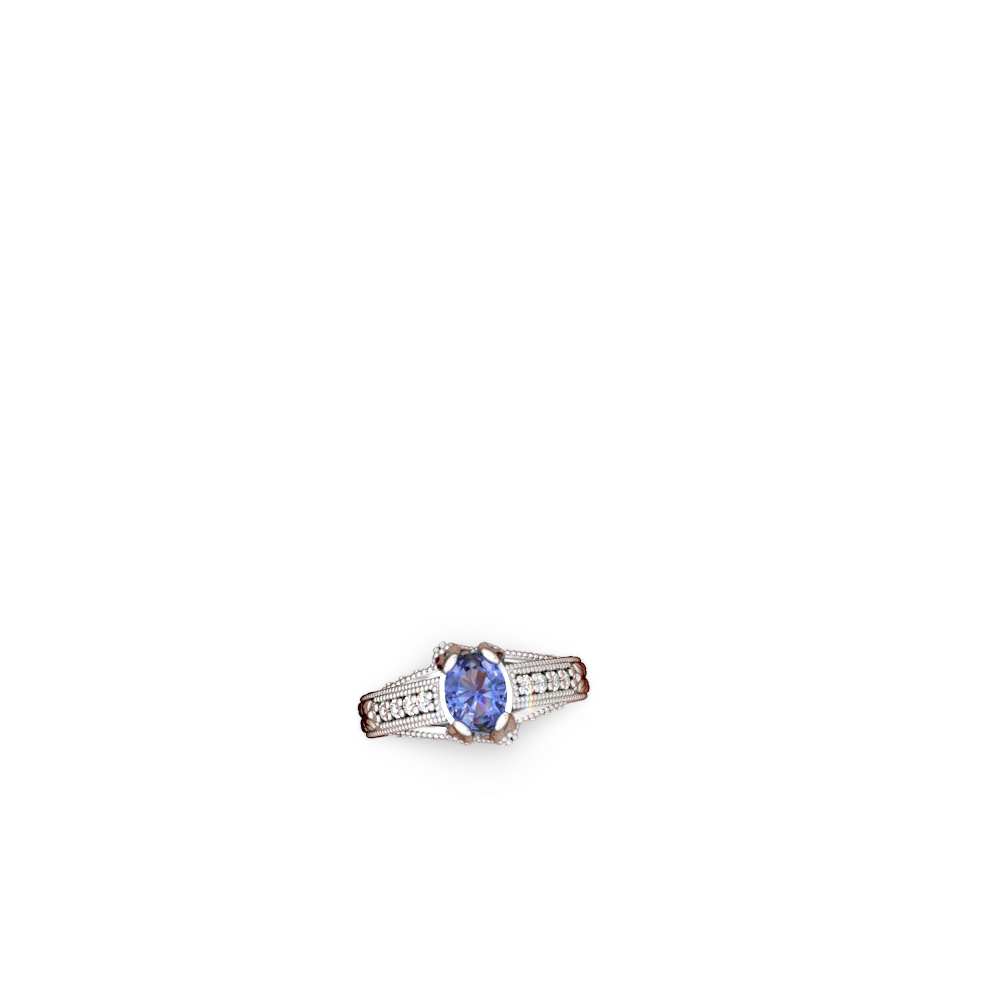 Tanzanite Antique Style Milgrain Diamond 14K White Gold ring R2028