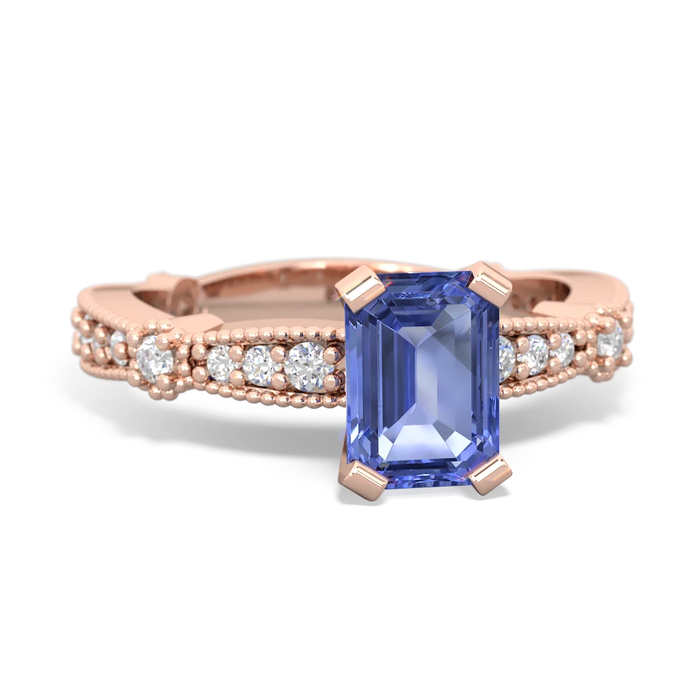 Tanzanite Sparkling Tiara 7X5mm Emerald-Cut 14K Rose Gold ring R26297EM