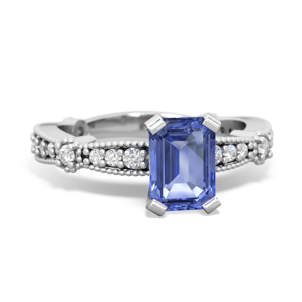 Tanzanite Sparkling Tiara 7X5mm Emerald-Cut 14K White Gold ring R26297EM