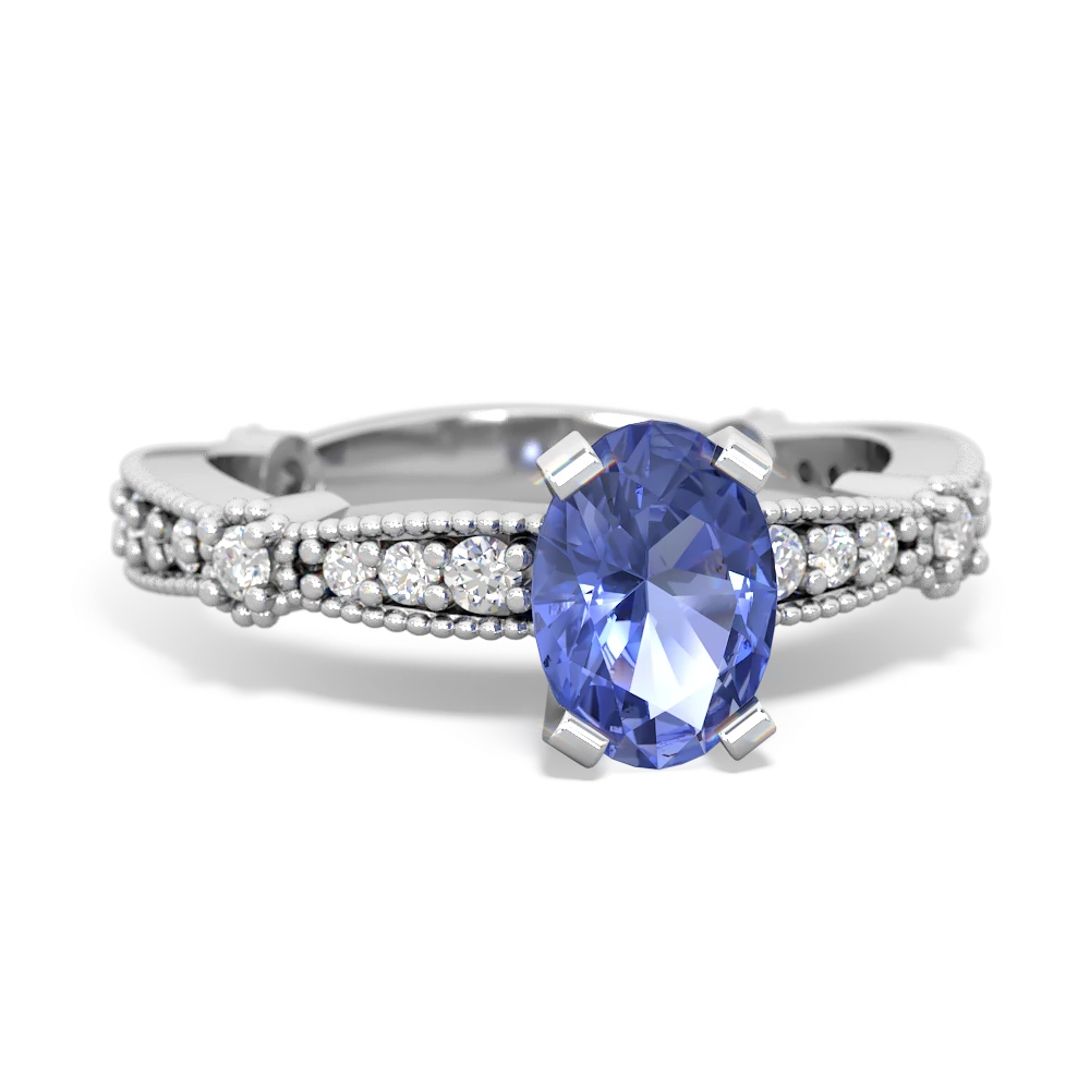 Tanzanite Sparkling Tiara 7X5mm Oval 14K White Gold ring R26297VL