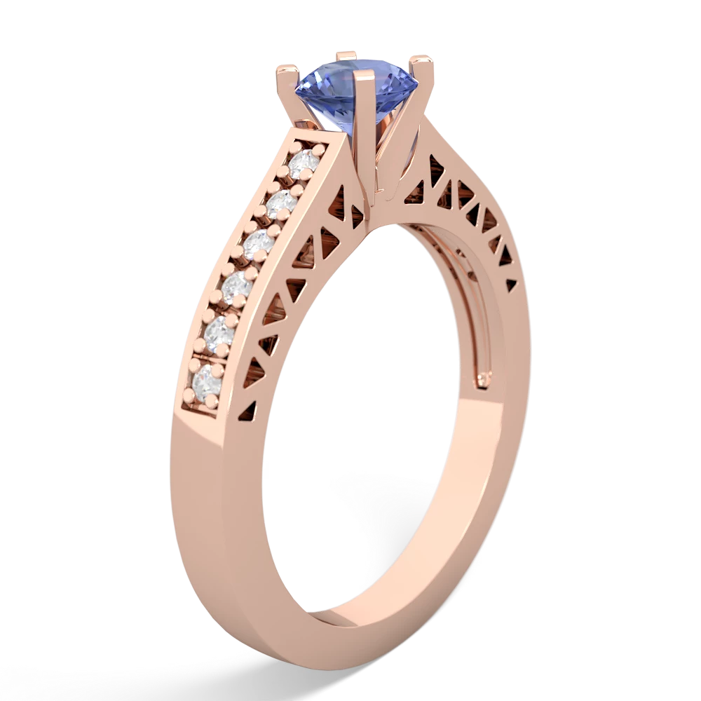 Tanzanite Art Deco Engagement 5Mm Round 14K Rose Gold ring R26355RD