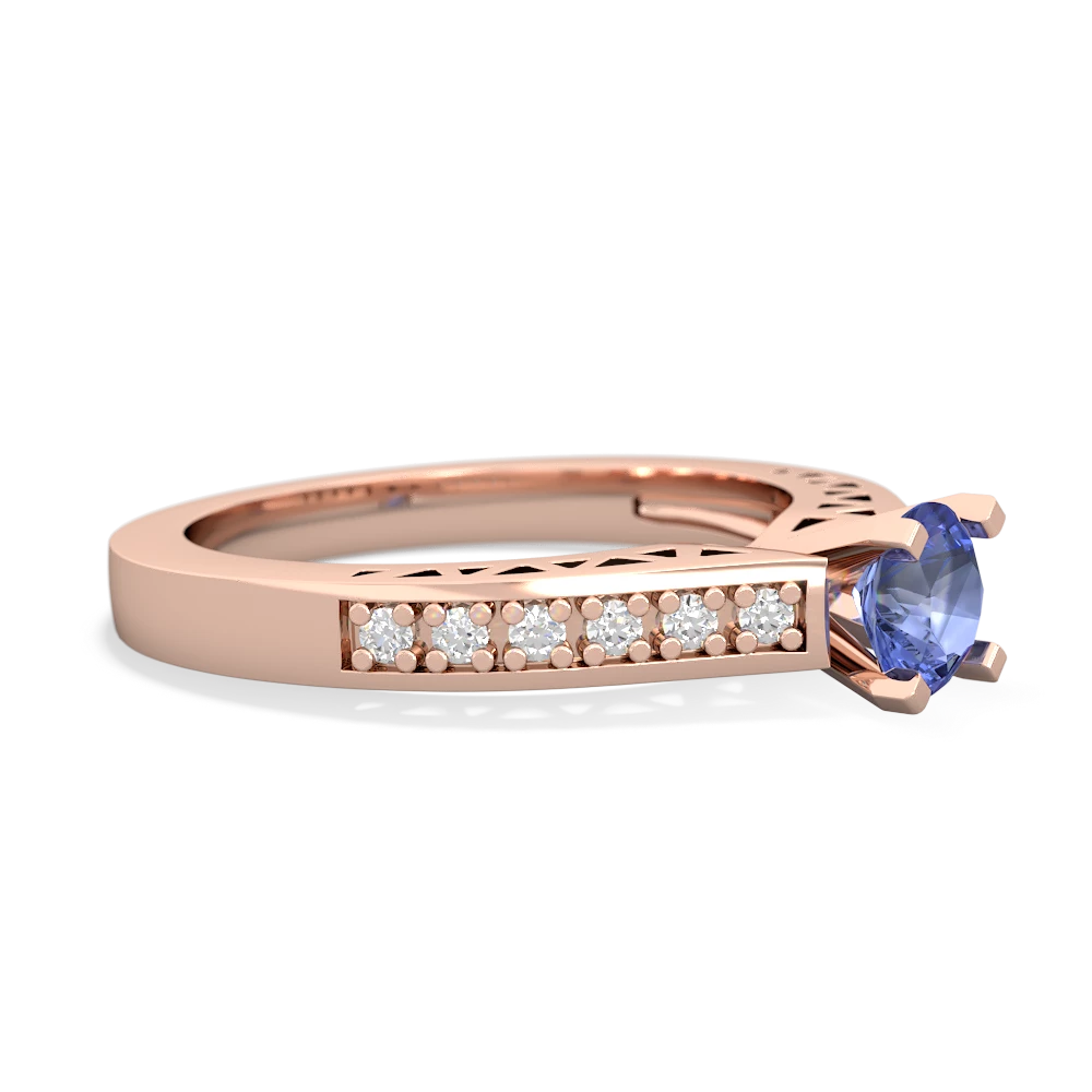 Tanzanite Art Deco Engagement 5Mm Round 14K Rose Gold ring R26355RD