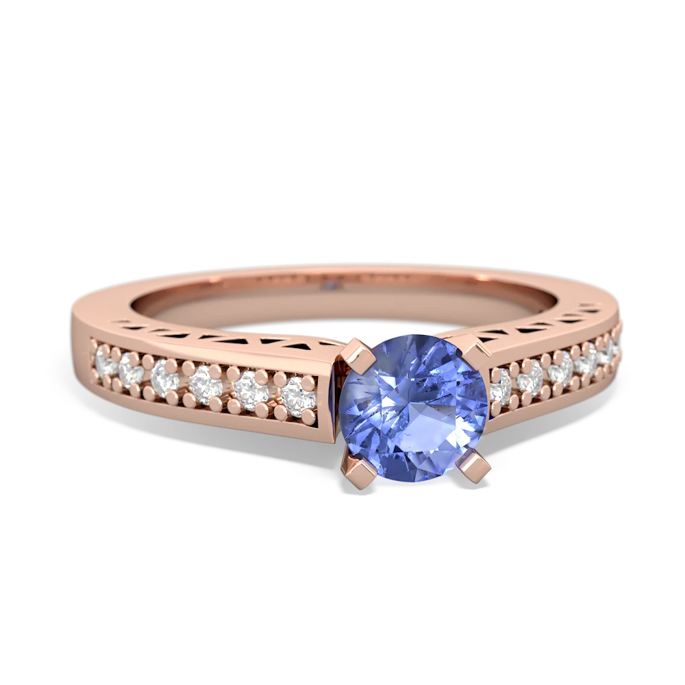 Tanzanite Art Deco Engagement 5Mm Round 14K Rose Gold ring R26355RD