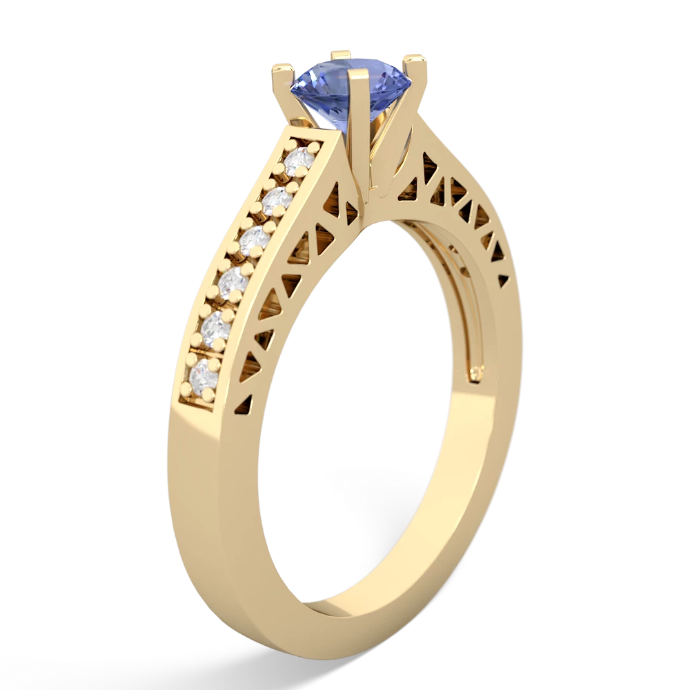 Tanzanite Art Deco Engagement 5Mm Round 14K Yellow Gold ring R26355RD