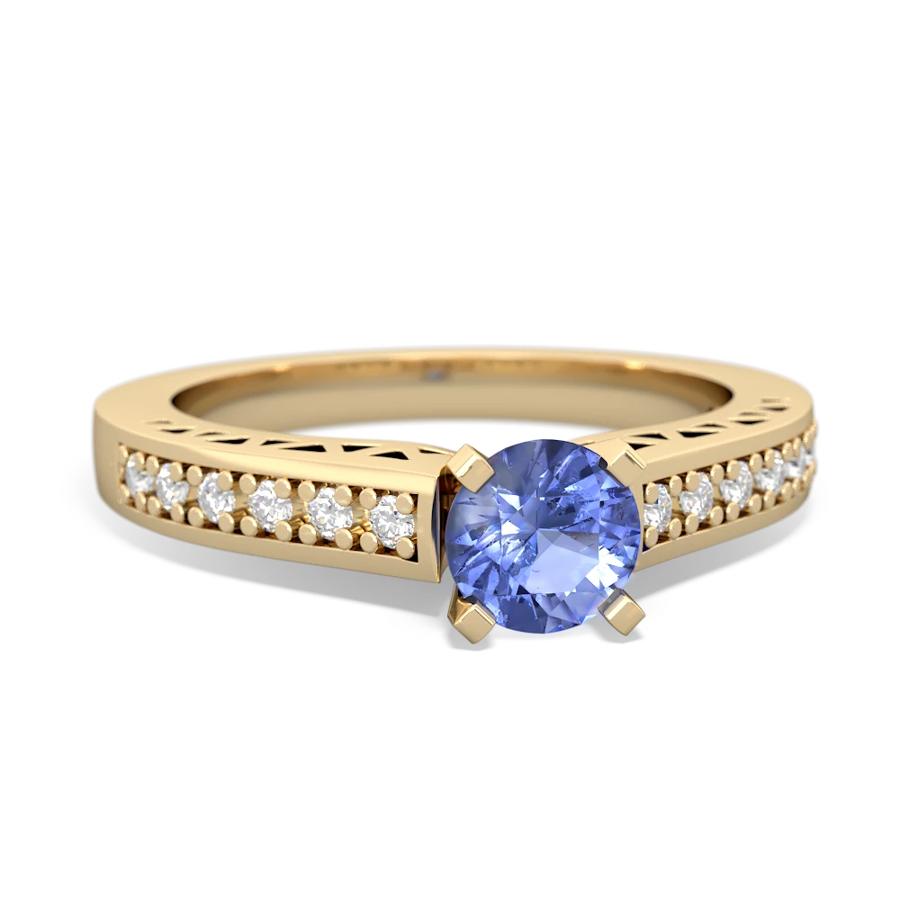 Tanzanite Art Deco Engagement 5Mm Round 14K Yellow Gold ring R26355RD