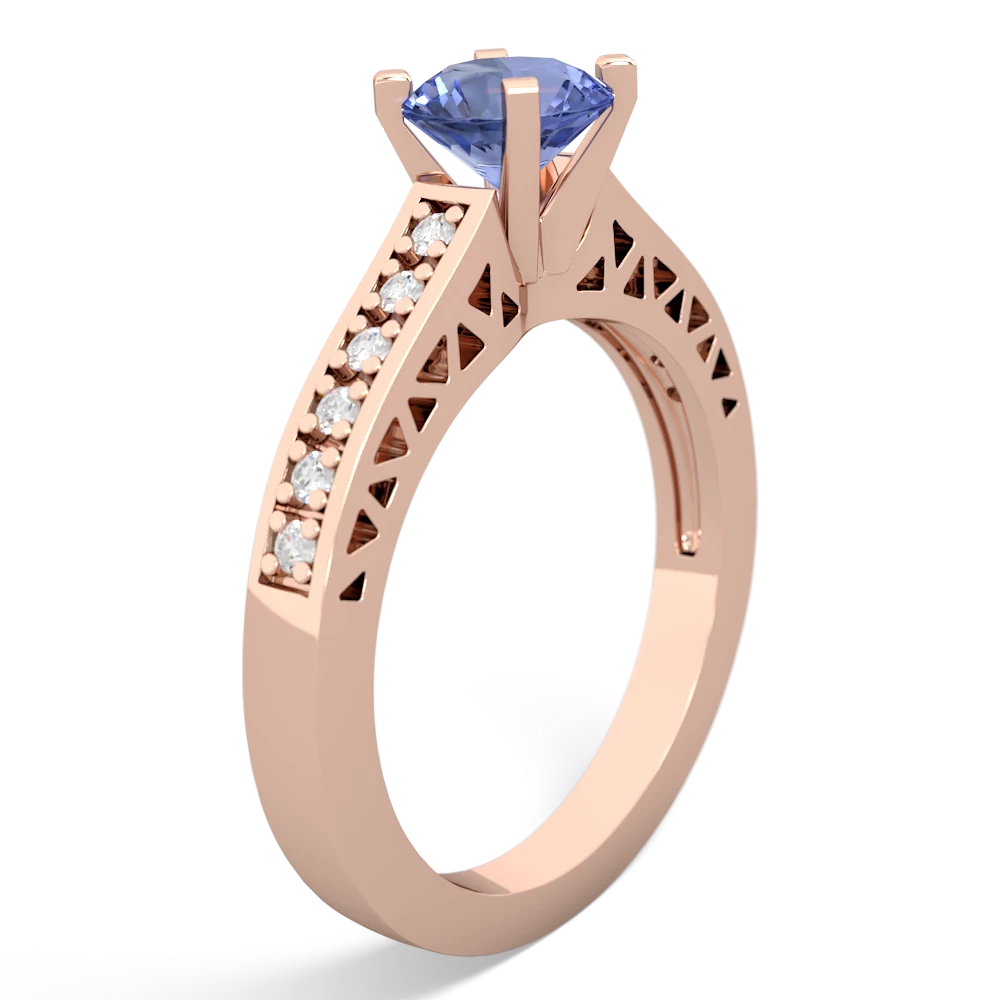 Tanzanite Art Deco Engagement 6Mm Round 14K Rose Gold ring R26356RD