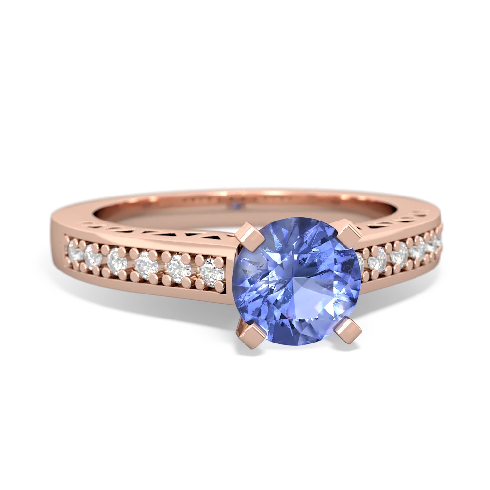 Tanzanite Art Deco Engagement 6Mm Round 14K Rose Gold ring R26356RD