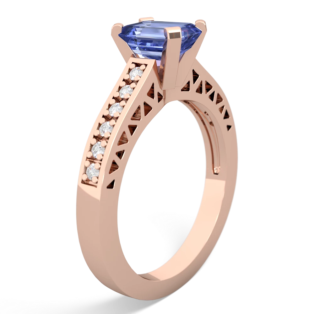 Tanzanite Art Deco Engagement 7X5mm Emerald-Cut 14K Rose Gold ring R26357EM