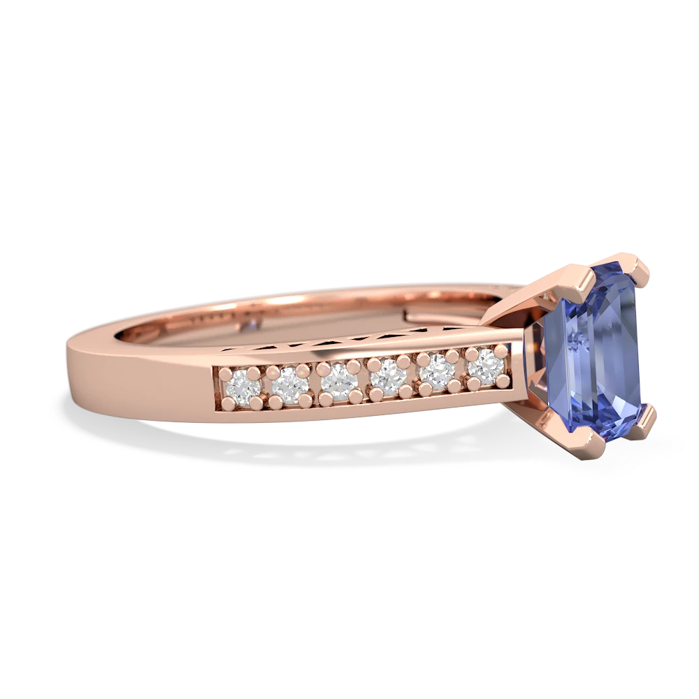 Tanzanite Art Deco Engagement 7X5mm Emerald-Cut 14K Rose Gold ring R26357EM