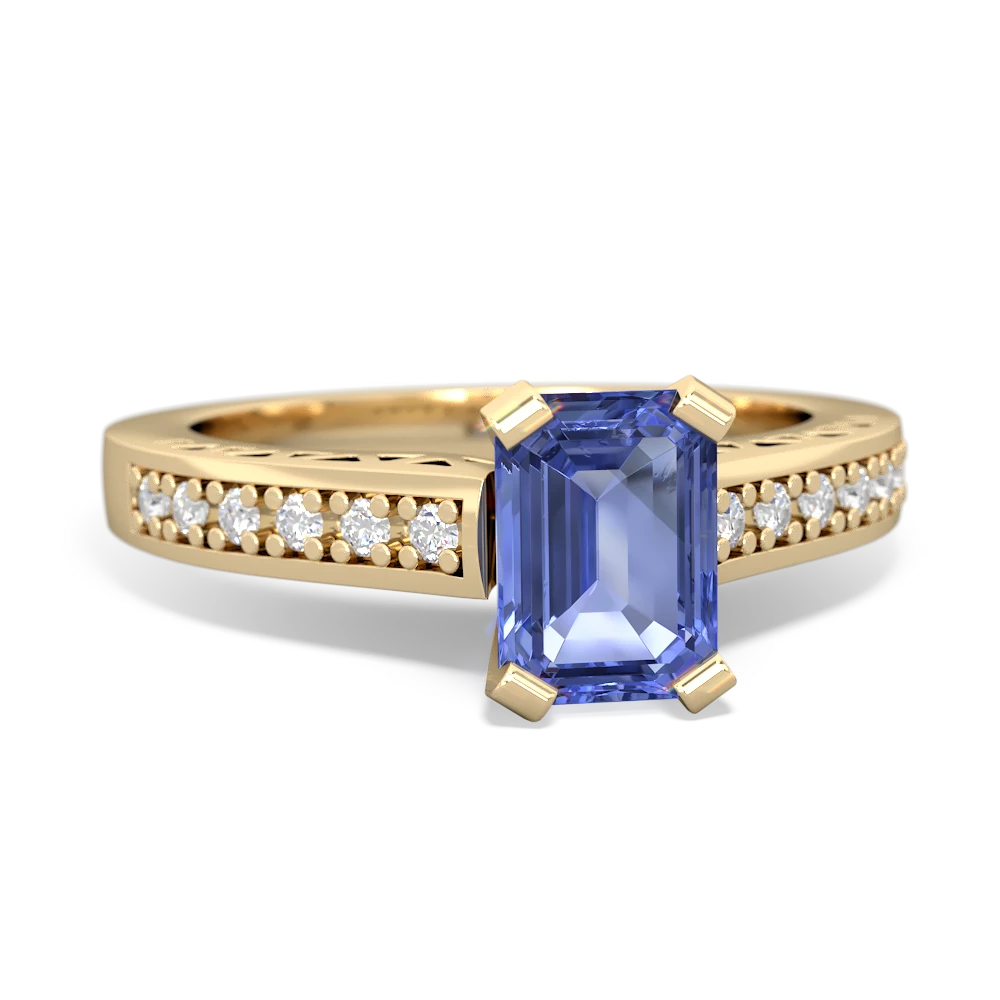 Tanzanite Art Deco Engagement 7X5mm Emerald-Cut 14K Yellow Gold ring R26357EM