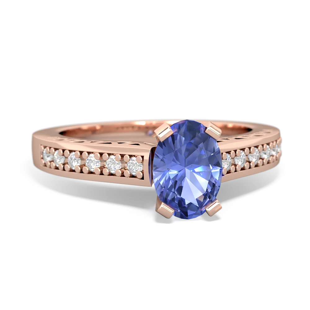 Tanzanite Art Deco Engagement 7X5mm Oval 14K Rose Gold ring R26357VL