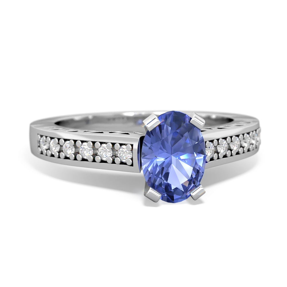 Tanzanite Art Deco Engagement 7X5mm Oval 14K White Gold ring R26357VL