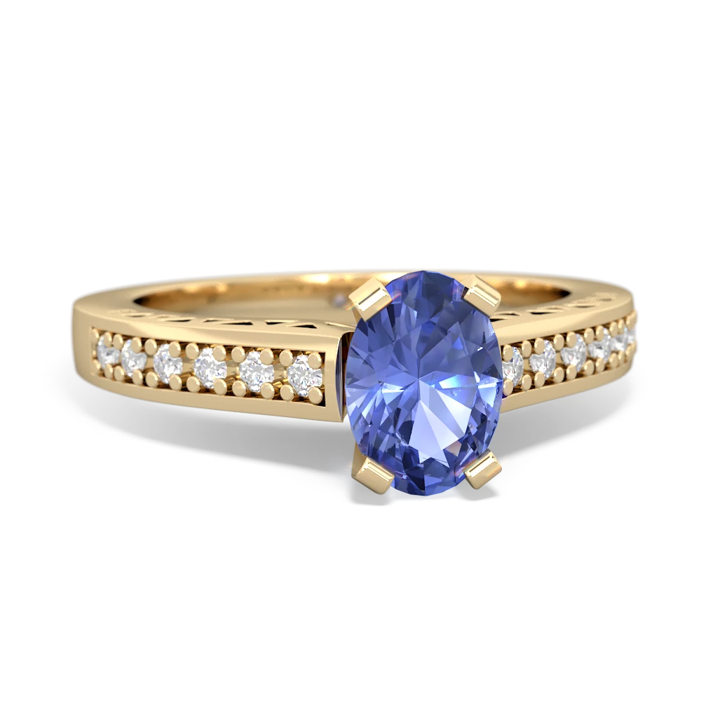 Tanzanite Art Deco Engagement 7X5mm Oval 14K Yellow Gold ring R26357VL