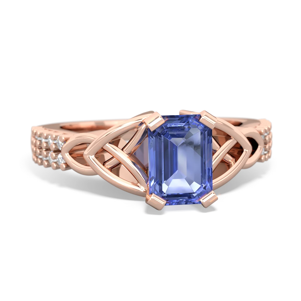 Tanzanite Celtic Knot 7X5 Emerald-Cut Engagement 14K Rose Gold ring R26447EM