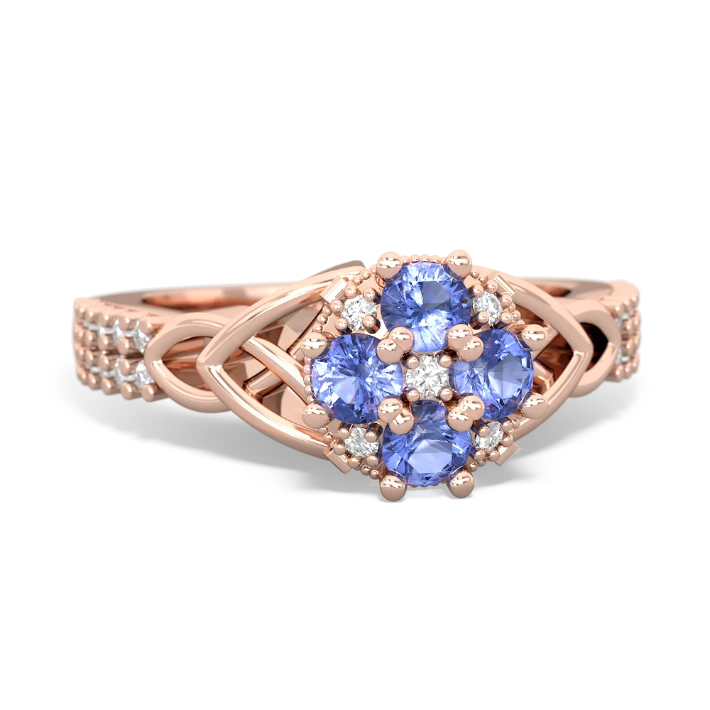 Tanzanite Celtic Knot Cluster Engagement 14K Rose Gold ring R26443RD