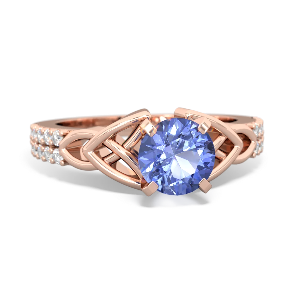 Tanzanite Celtic Knot 6Mm Round Engagement 14K Rose Gold ring R26446RD
