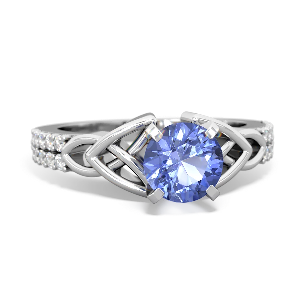 Tanzanite Celtic Knot 6Mm Round Engagement 14K White Gold ring R26446RD