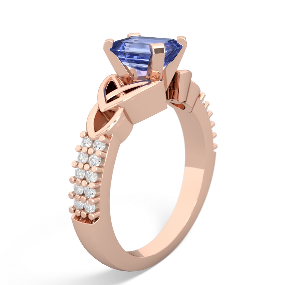 Tanzanite Celtic Knot 7X5 Emerald-Cut Engagement 14K Rose Gold ring R26447EM