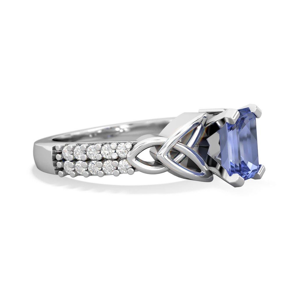 Tanzanite Celtic Knot 7X5 Emerald-Cut Engagement 14K White Gold ring R26447EM