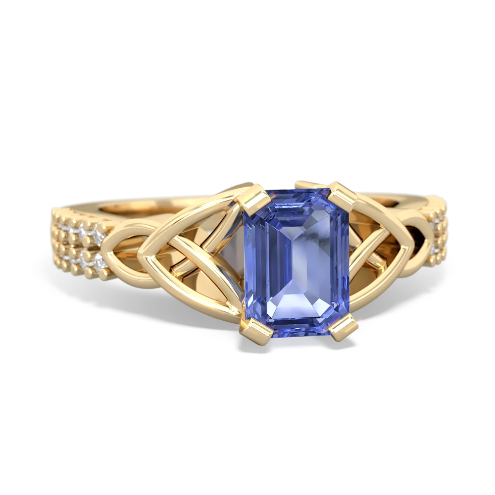 Tanzanite Celtic Knot 7X5 Emerald-Cut Engagement 14K Yellow Gold ring R26447EM