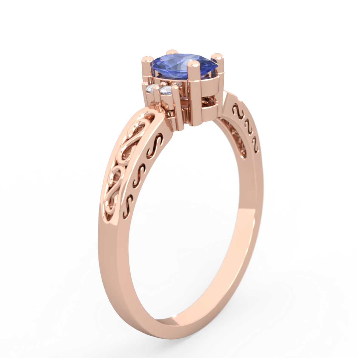 Tanzanite Filligree Scroll Oval 14K Rose Gold ring R0812