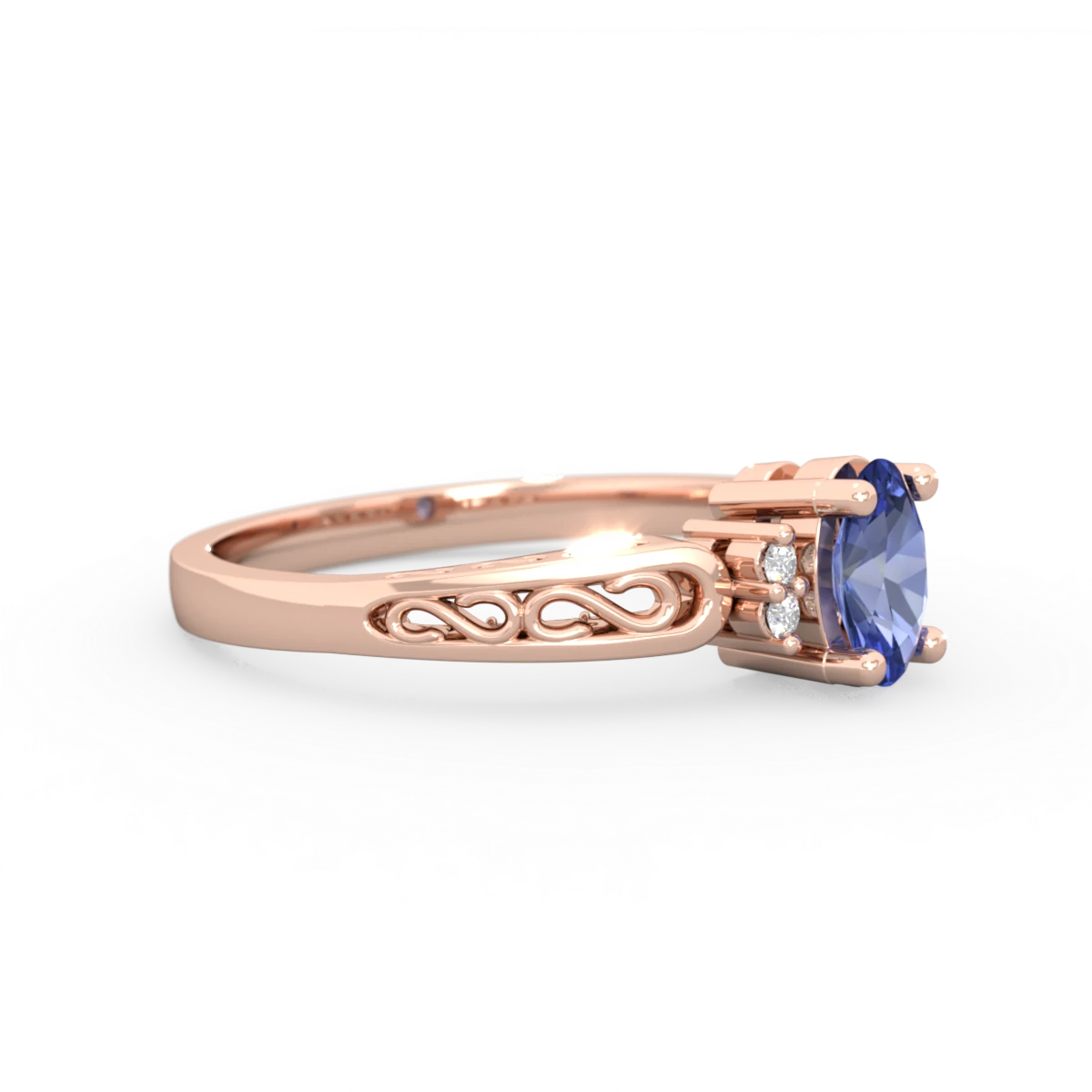 Tanzanite Filligree Scroll Oval 14K Rose Gold ring R0812
