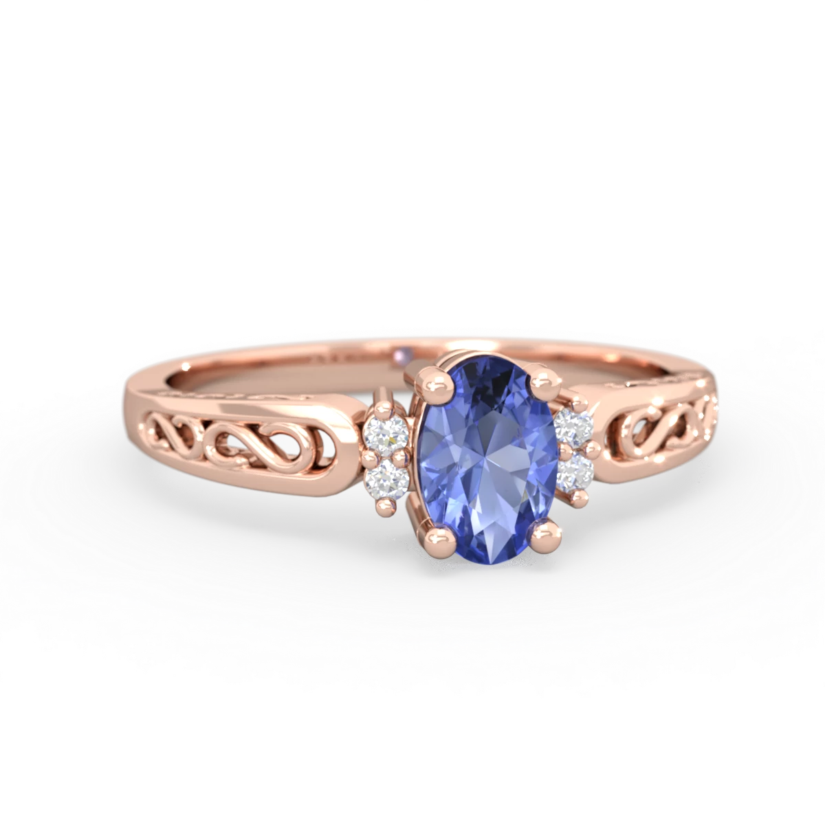 Tanzanite Filligree Scroll Oval 14K Rose Gold ring R0812