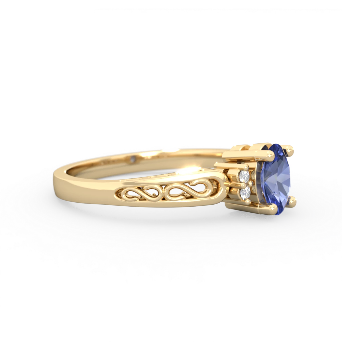 Tanzanite Filligree Scroll Oval 14K Yellow Gold ring R0812