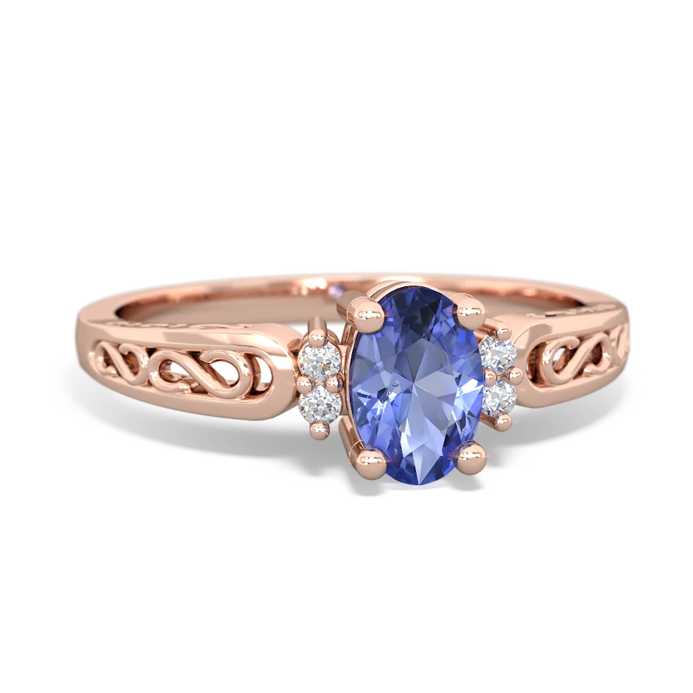 Tanzanite Filligree Scroll Oval 14K Rose Gold ring R0812