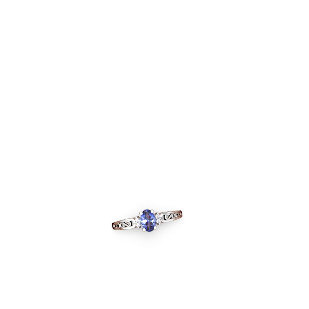 Tanzanite Filligree Scroll Oval 14K White Gold ring R0812