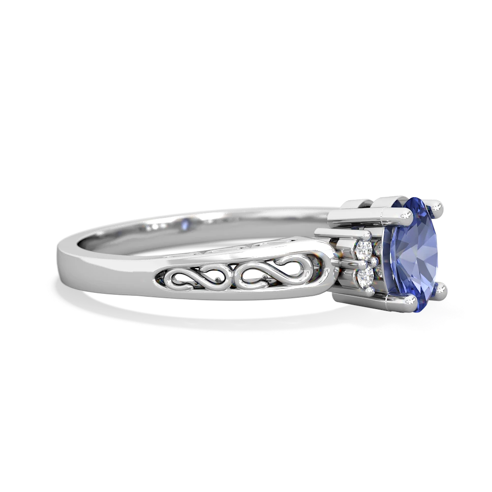 Tanzanite Filligree Scroll Oval 14K White Gold ring R0812