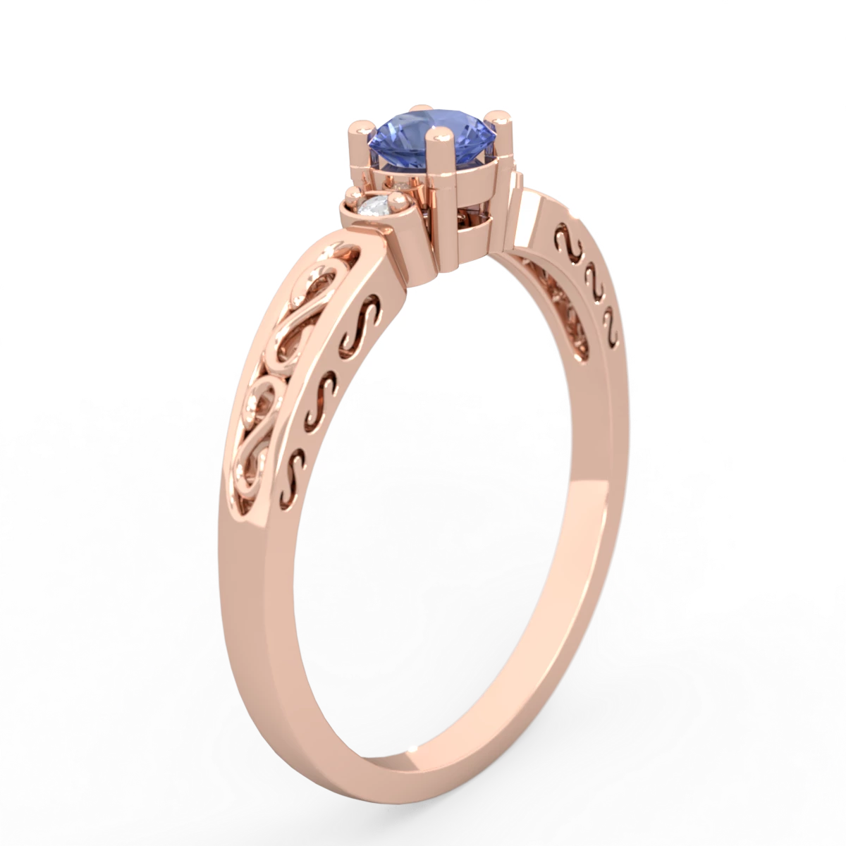 Tanzanite Filligree Scroll Round 14K Rose Gold ring R0829