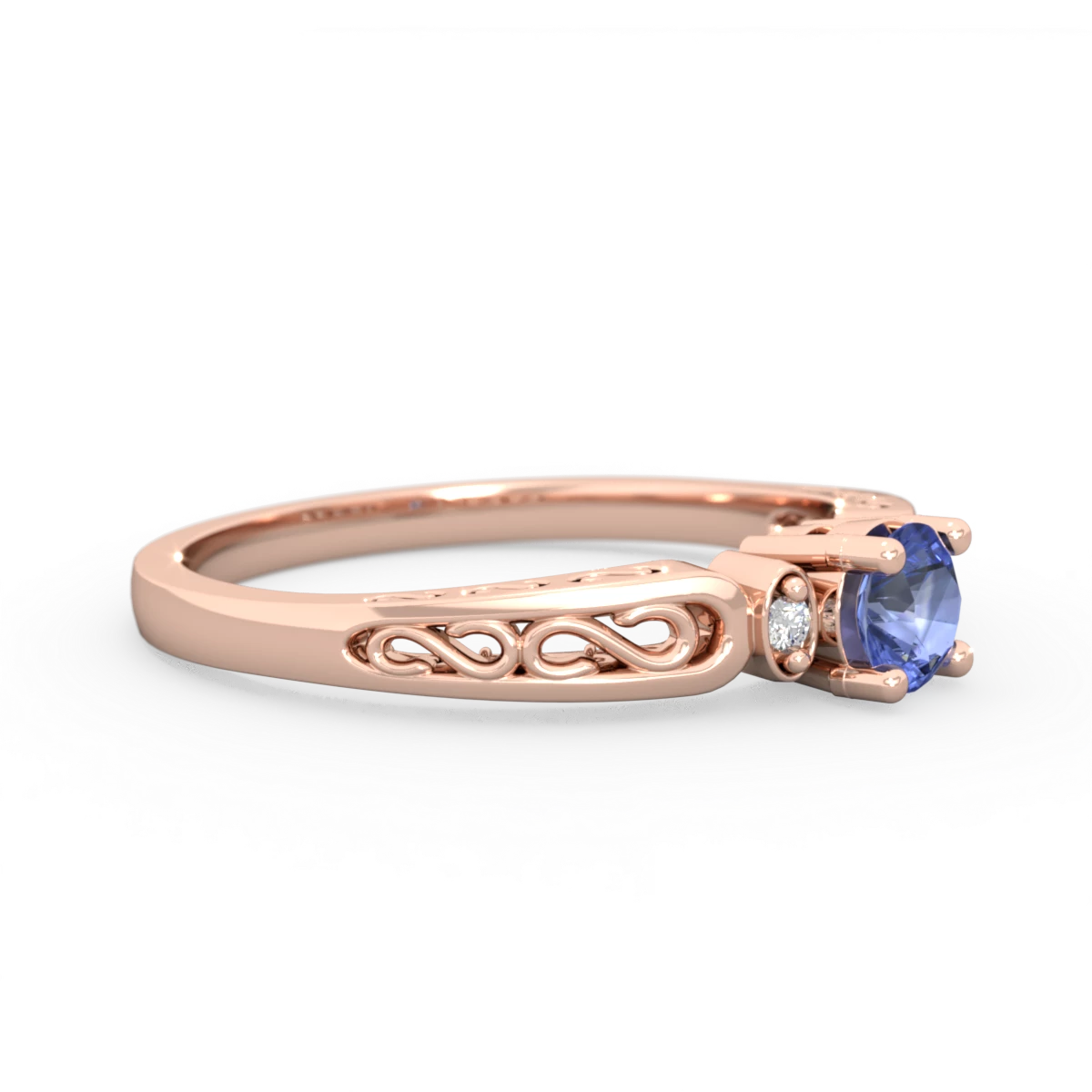 Tanzanite Filligree Scroll Round 14K Rose Gold ring R0829