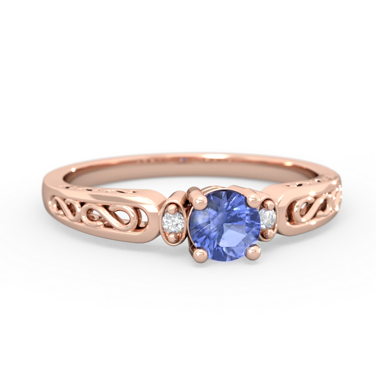 Tanzanite Filligree Scroll Round 14K Rose Gold ring R0829