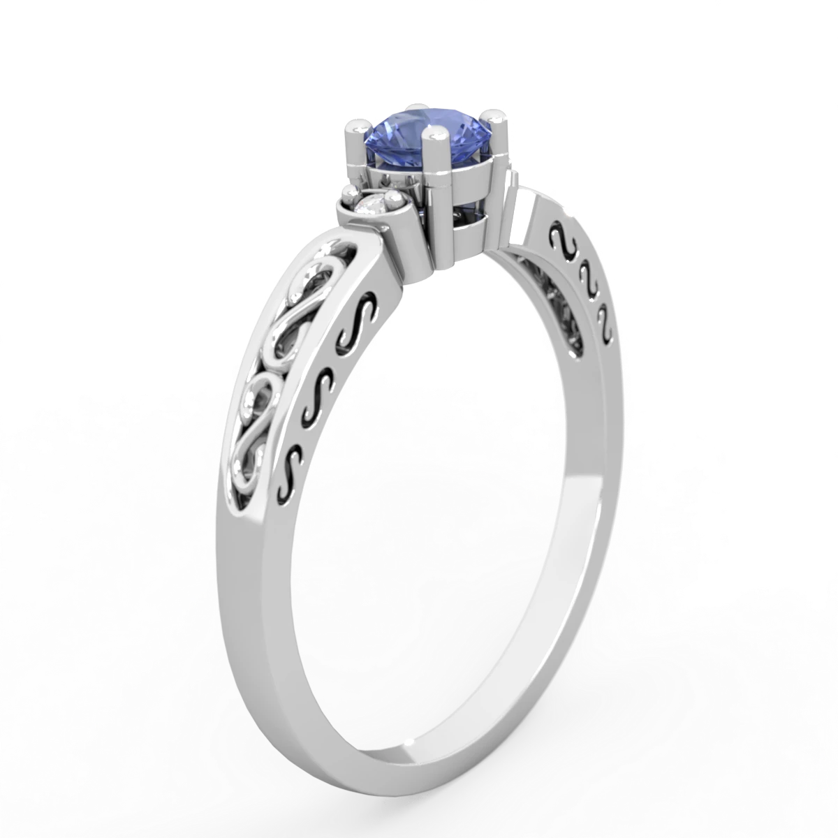 Tanzanite Filligree Scroll Round 14K White Gold ring R0829