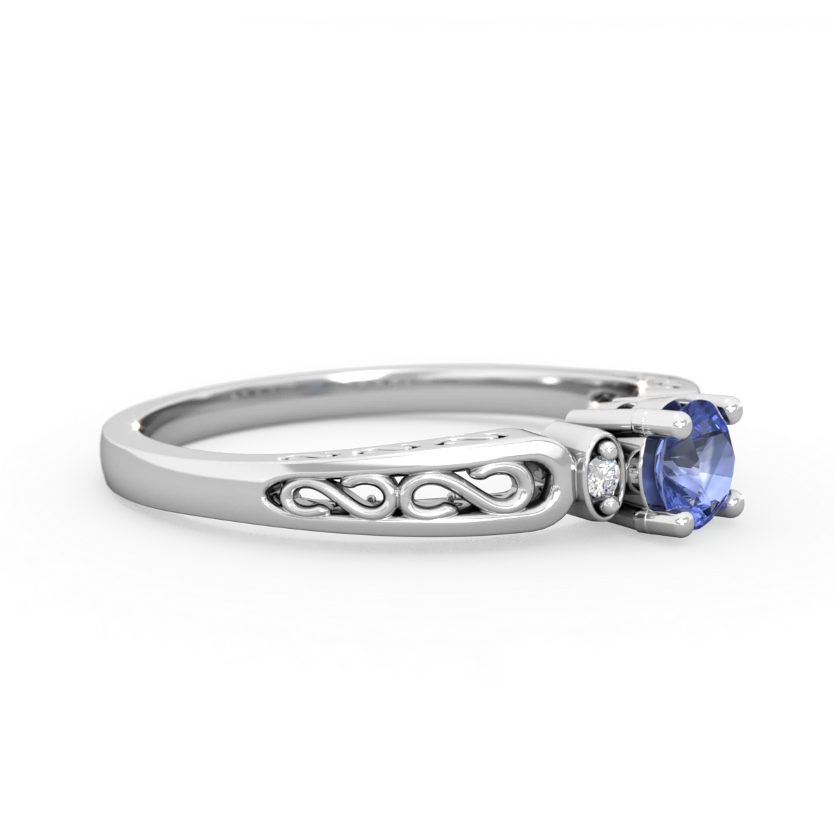 Tanzanite Filligree Scroll Round 14K White Gold ring R0829