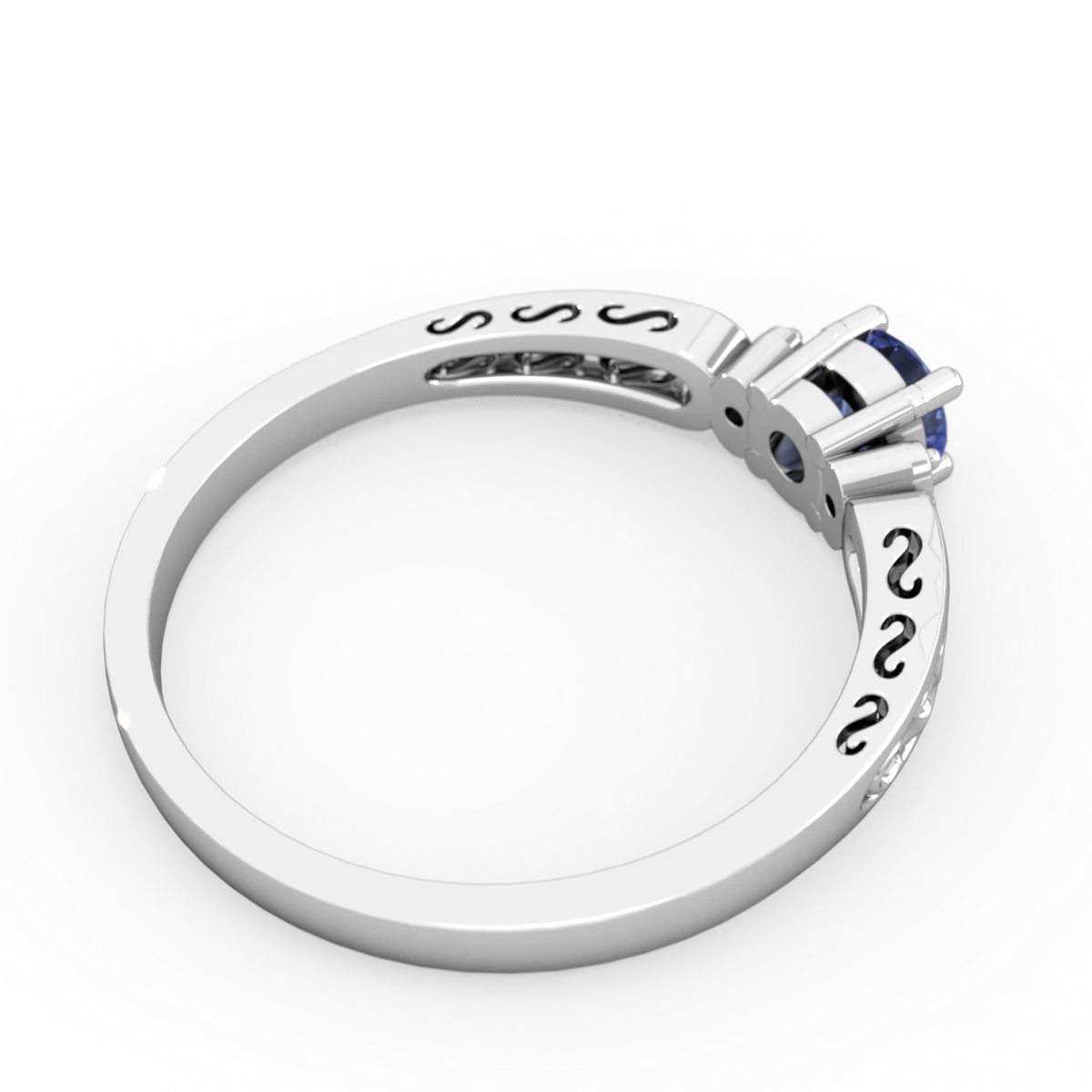 Tanzanite Filligree Scroll Round 14K White Gold ring R0829