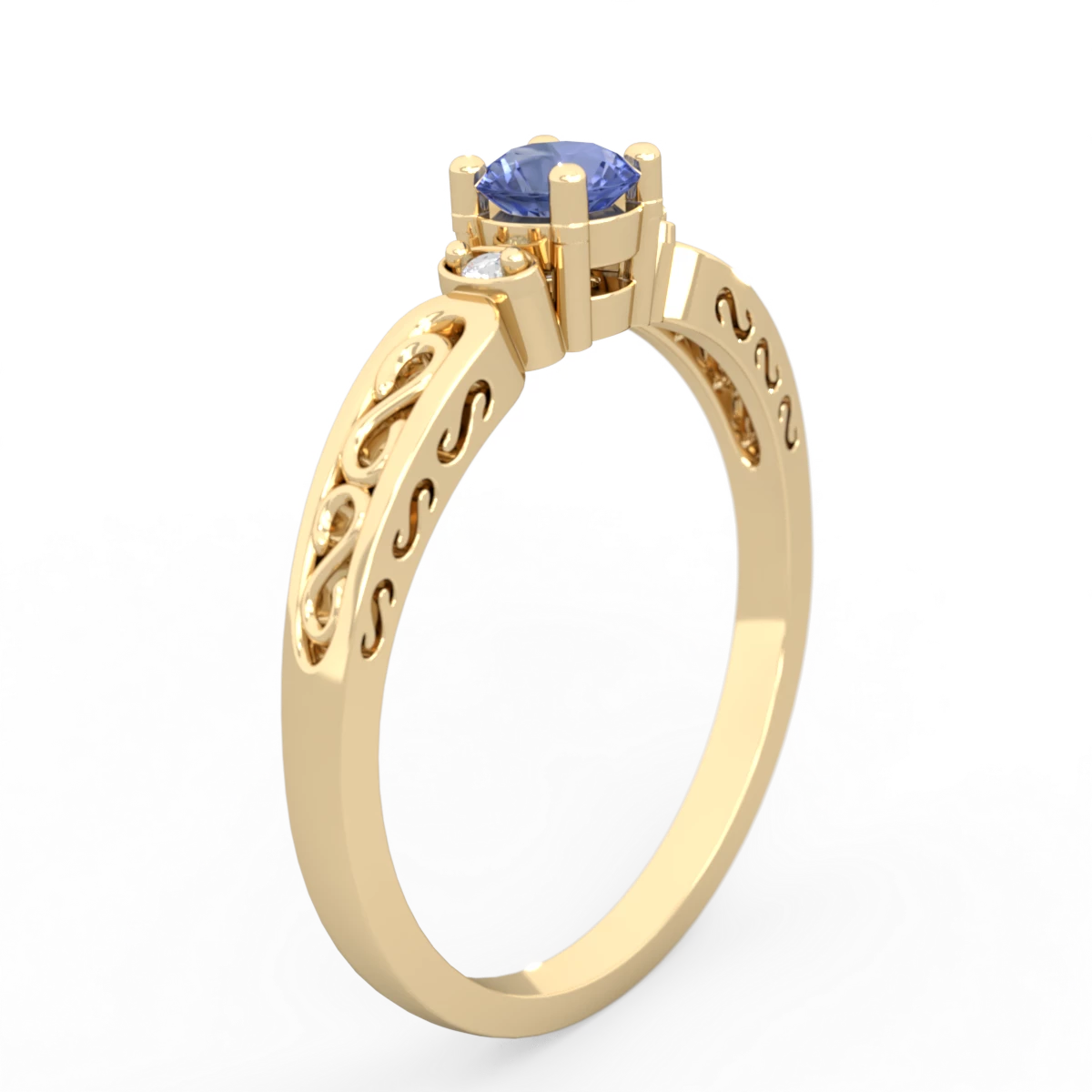 Tanzanite Filligree Scroll Round 14K Yellow Gold ring R0829