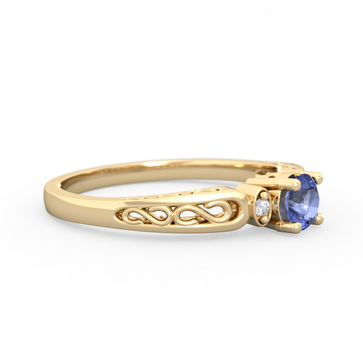 Tanzanite Filligree Scroll Round 14K Yellow Gold ring R0829