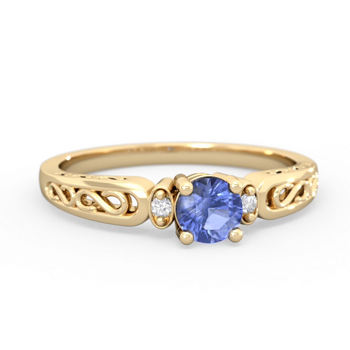 Tanzanite Filligree Scroll Round 14K Yellow Gold ring R0829
