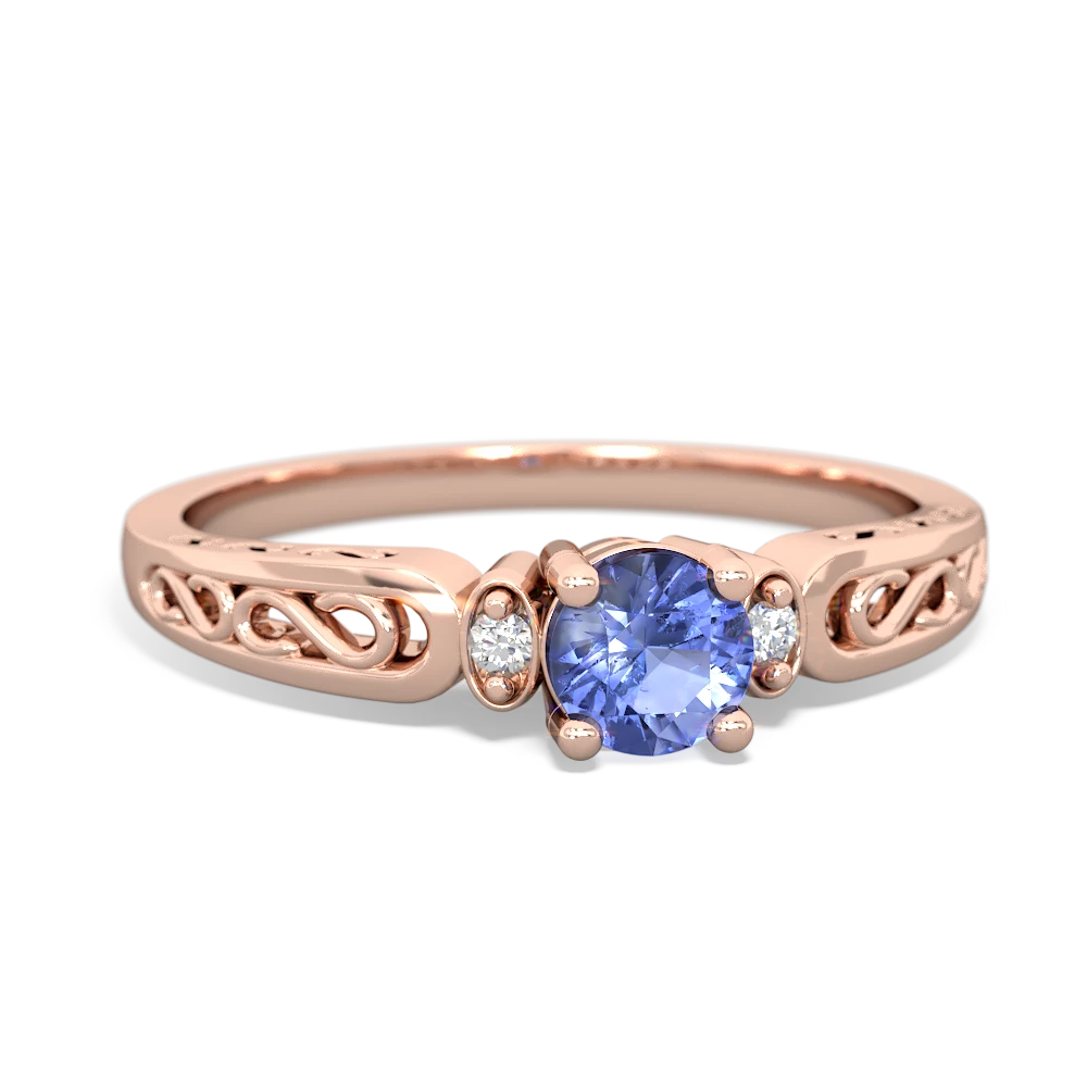 Tanzanite Filligree Scroll Round 14K Rose Gold ring R0829