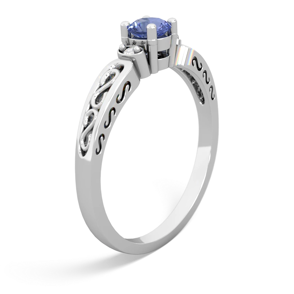 Tanzanite Filligree Scroll Round 14K White Gold ring R0829