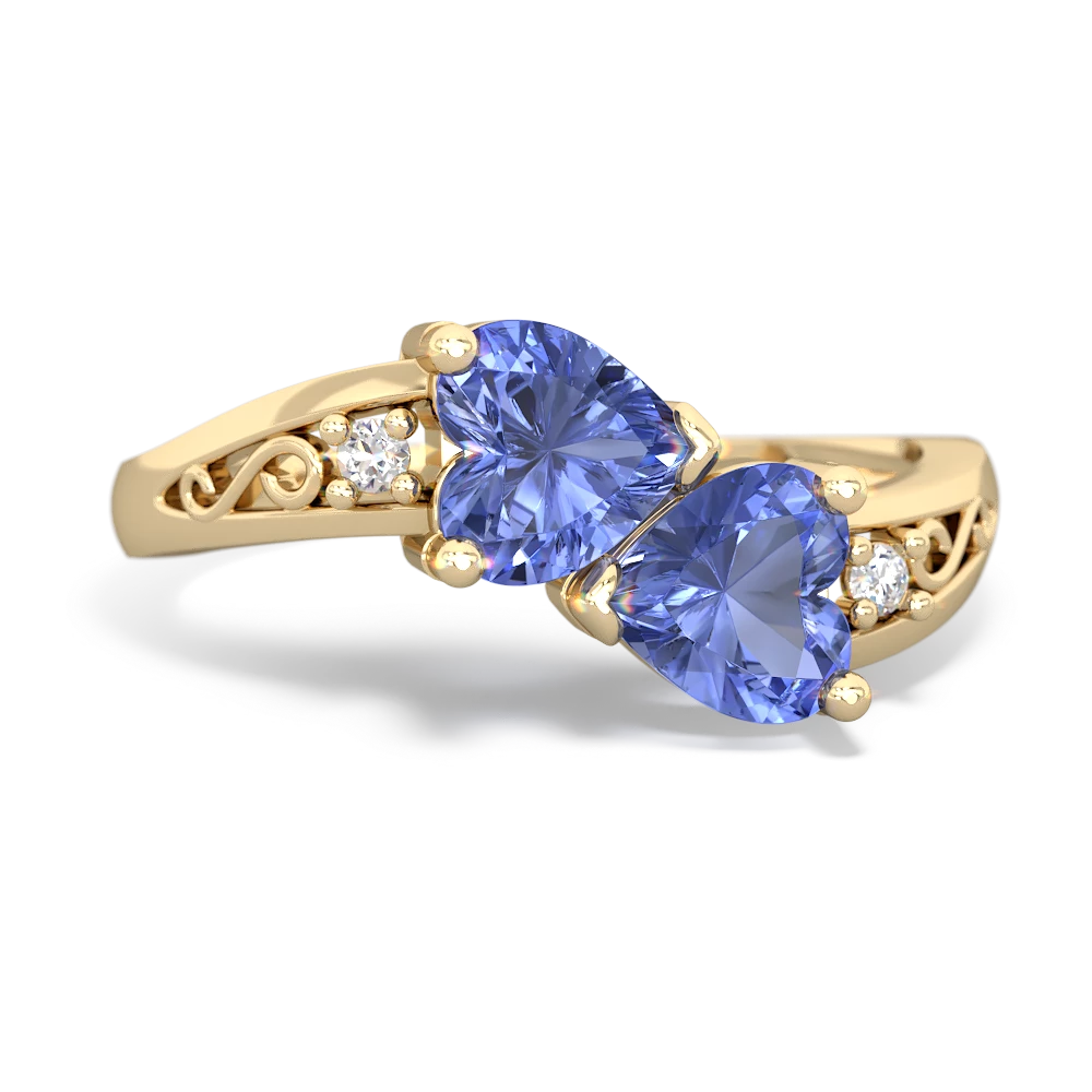 Tanzanite Snuggling Hearts 14K Yellow Gold ring R2178