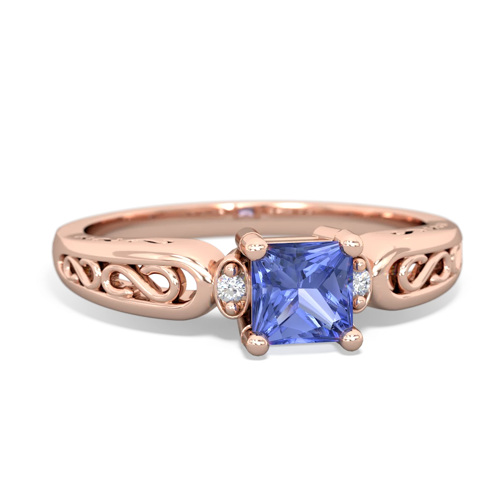 Tanzanite Filligree Scroll Square 14K Rose Gold ring R2430