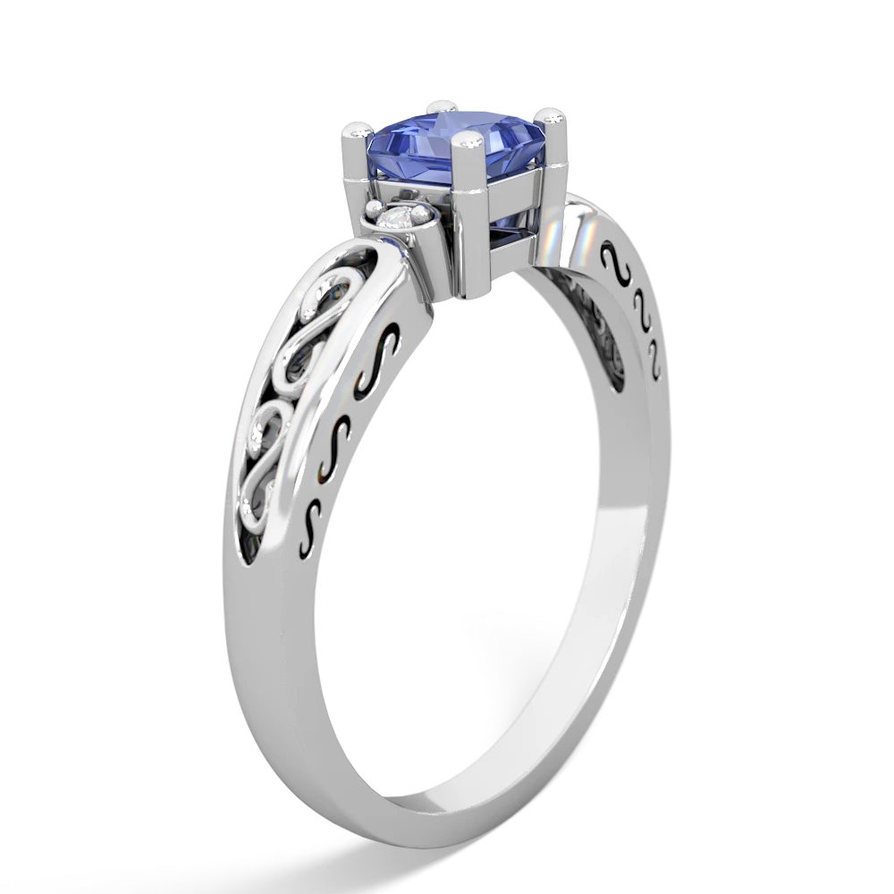 Tanzanite Filligree Scroll Square 14K White Gold ring R2430