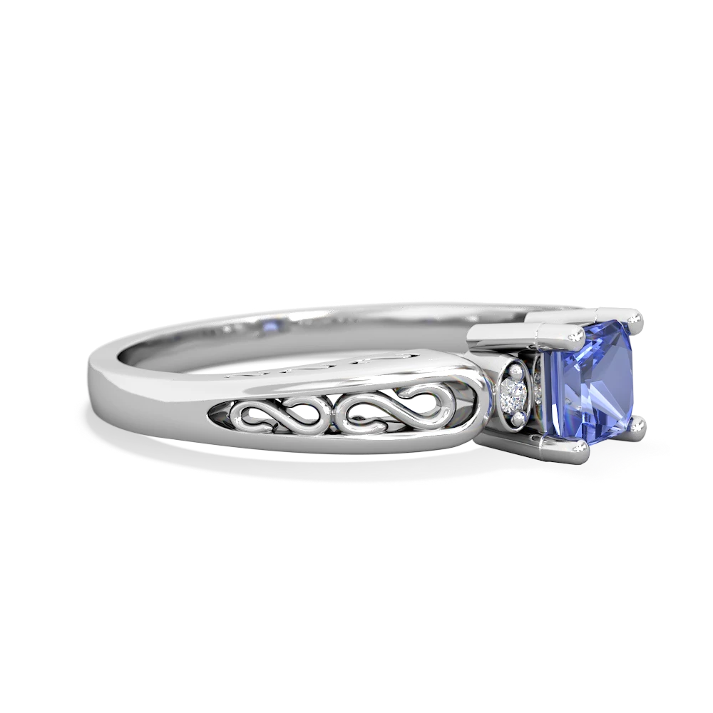 Tanzanite Filligree Scroll Square 14K White Gold ring R2430