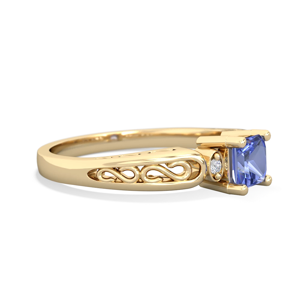 Tanzanite Filligree Scroll Square 14K Yellow Gold ring R2430